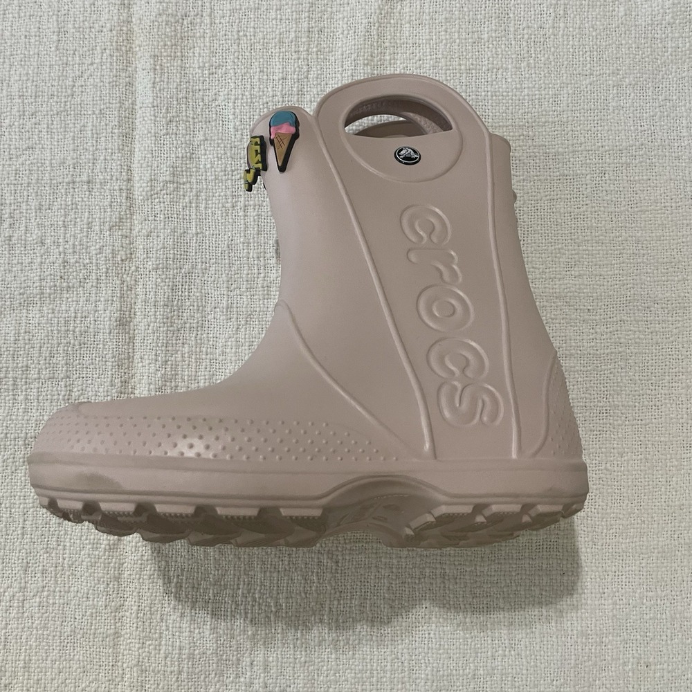 Crocs Handle It Girls 3 Rose Quartz Rain Boots‎ Waterproof Style 12803 Pull On